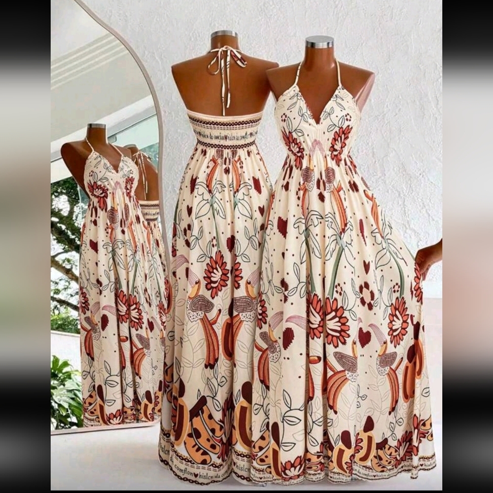 Chic Backless Floral Maxi Dress